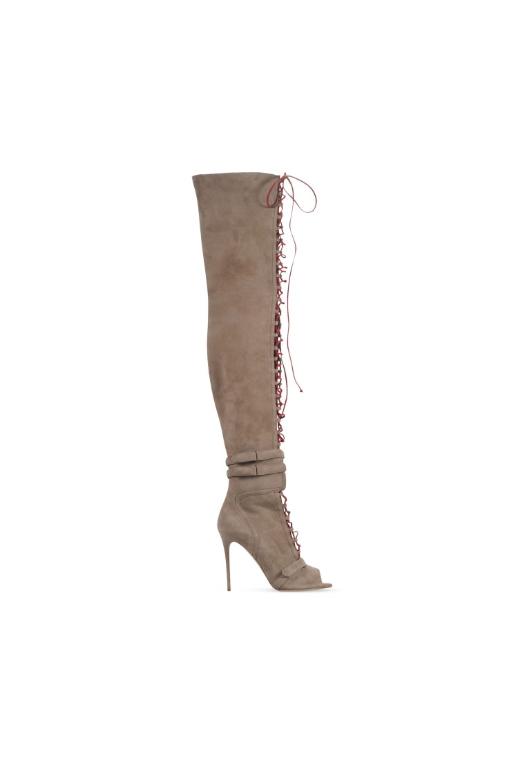 Suede Lace Up Over-The-Knee Boots