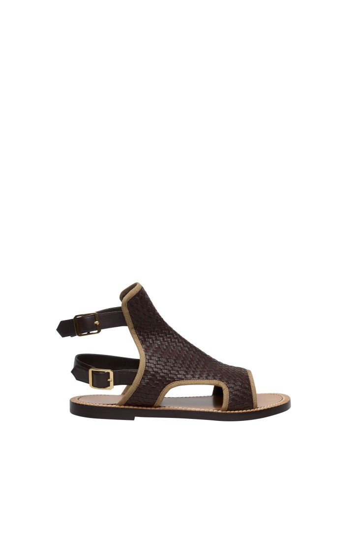 Woven Leather Flat Sandals with Buckles
