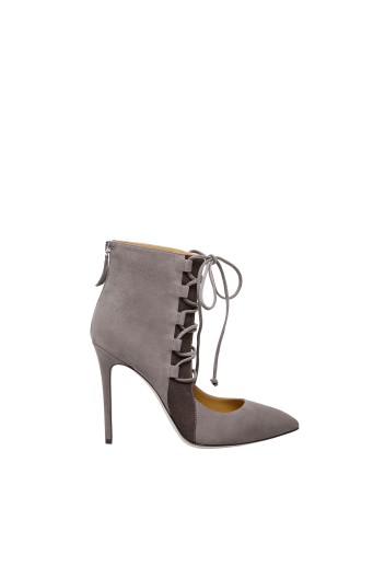 Suede Lace Up High Heel Half Boots