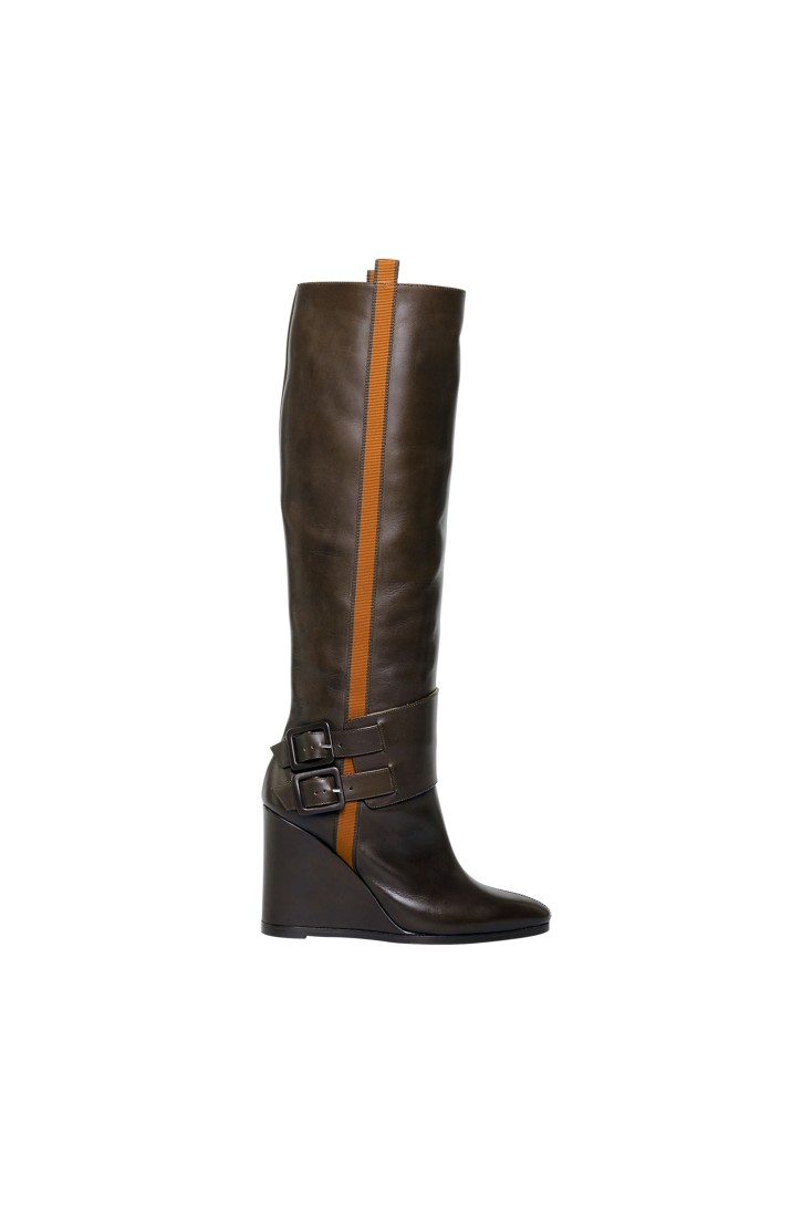 Calf Leather Wedge Riding Boots