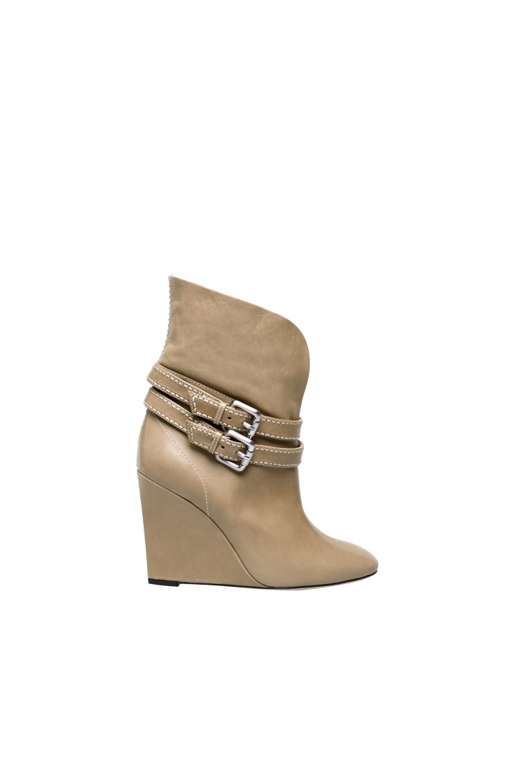 Calf Leather Buckle Wedge Half-Boots