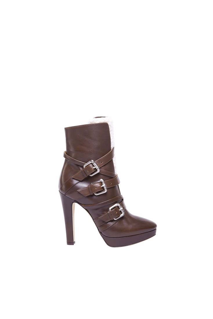 London - Brown Calf Leather Buckle High Heel Ankle Boots